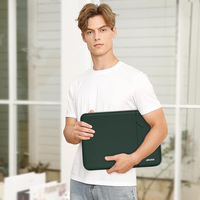 MOSISO Laptop Case 16 inch, 15-15.6 inch Laptop Sleeve Compatible with MacBook Pro 16 M5 M4 M3 M2 M1, HP Acer Dell Lenovo ASUS, Polyester Vertical Computer Sleeve Bag with Pocket, Midnight Green