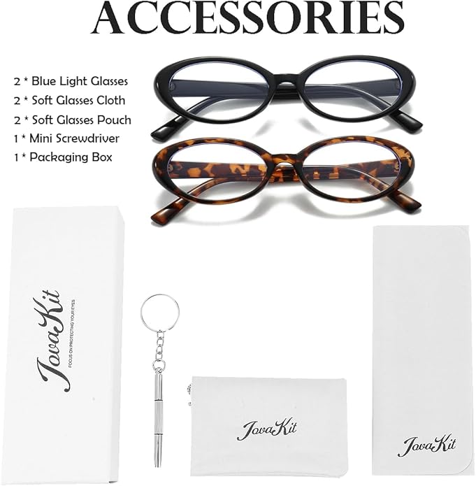 JOVAKIT Oval Blue Light Blocking Glasses for Women Men Vintage Fashion Small 90s Retro Oval Frame Style Eyeglasses
