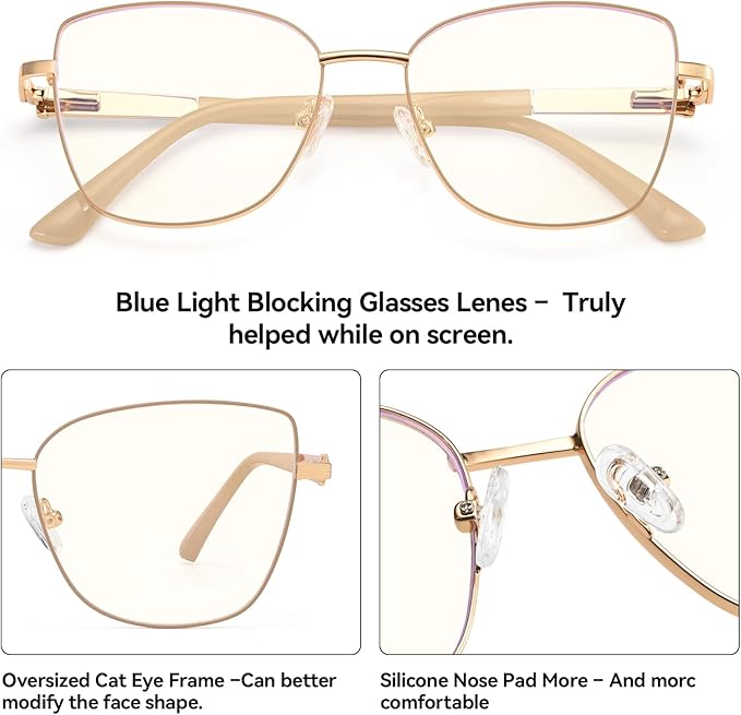 Dollger Blue Light Glasses For Woman Fashion Computer Gaming Eyeglasses Cat Eye Matal Bluelight Blocking Glasses