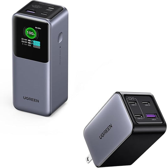 UGREEN Nexode Power Bank 20000mAh Bundle with 65W USB C Charger Block 4-Port Compatible with MacBook Pro/Air, iPhone 16/15/14, iPad Pro, Galaxy S24/S23, Pixel 8, Steam Deck