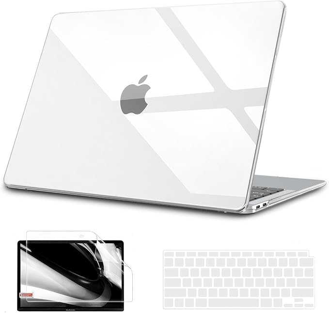 B BELK Compatible with MacBook Air 13 inch Case 2022 2021 2020 2019 2018 M1 A2337 A2179 A1932 Touch ID, Plastic Hard Shell for MacBook Air 13.3 inch Case+Keyboard Cover+Screen Protector, Crystal Clear
