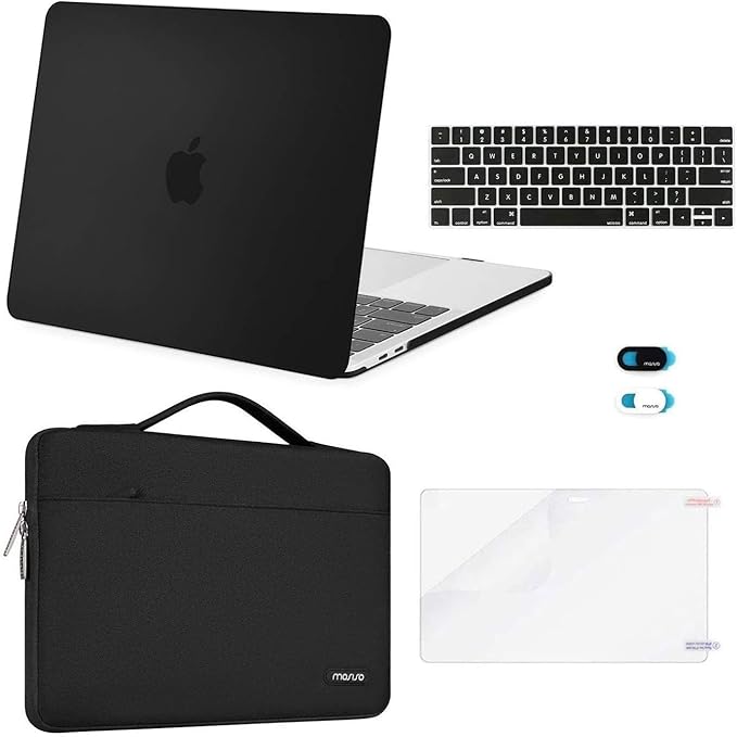 MOSISO Compatible with MacBook Pro 13 inch Case M2 2026, 2025, 2024-2016 A2338 M1 A2251 A2289 A2159 A1989 A1708 A1706, Plastic Hard Case&Bag&Keyboard Skin&Webcam Cover&Screen Protector, Black