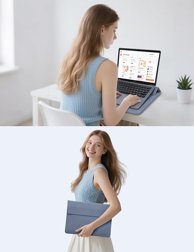 HYZUO 15 Inch Laptop Sleeve Case Bag with Adjustable Stand Feature for MacBook Air 15 M5 A3448 M4 A3241 M3 A3114 M2 A2941 2026-2023, MacBook Pro 15, 15" Surface Laptop 7/6/5/4, Haze Blue