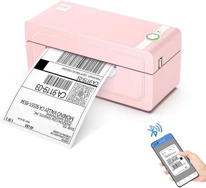 JADENS Bluetooth Thermal Shipping Label Printer – Wireless 4x6 Shipping Label Printer, Compatible with Android, iPhone, Windows & Mac, Widely Used for Ebay, Amazon, Shopify, Etsy, USPS(Pink)