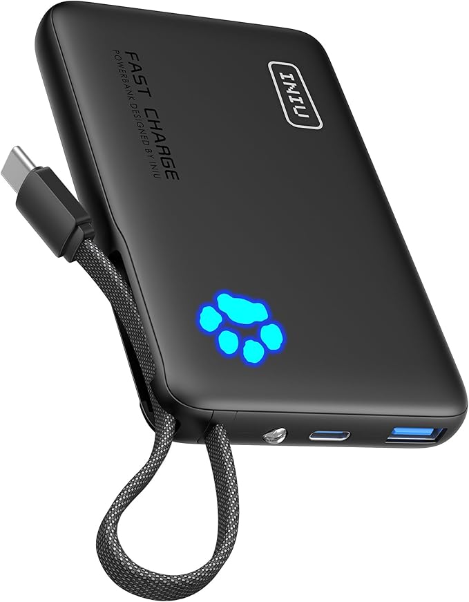 INIU 20000mAh 65W Power Bank + 45W Portable Charger with Built-in USB C Cable