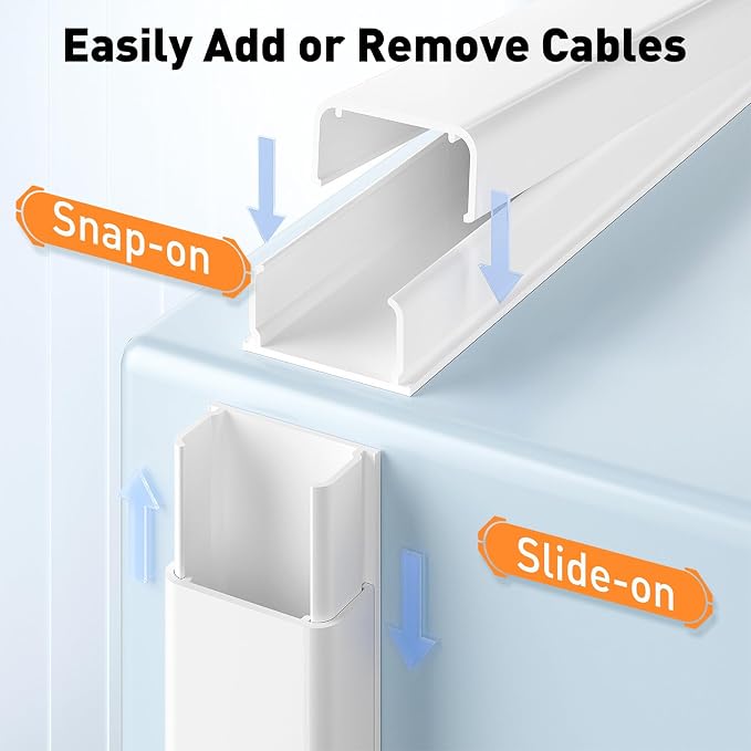 Delamu Cord Hider, 142in Cable Hider, Cord Covers for 3-4 Wires on Wall, Wire Covers for Cords, Wire Hiders for TV on Wall, Easier Setup Cable Cover Cable Management, W1.18 H0.63in, White - Image 4