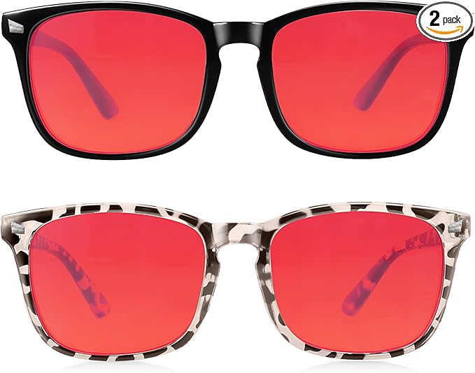2 Packs Professional Sleep Glasses with 99.9% Blue Light Blocking Dual AR Coatings Red Lens, Computer Gaming Glasses for Men Women, Anti Fatigue & Eye Strain
