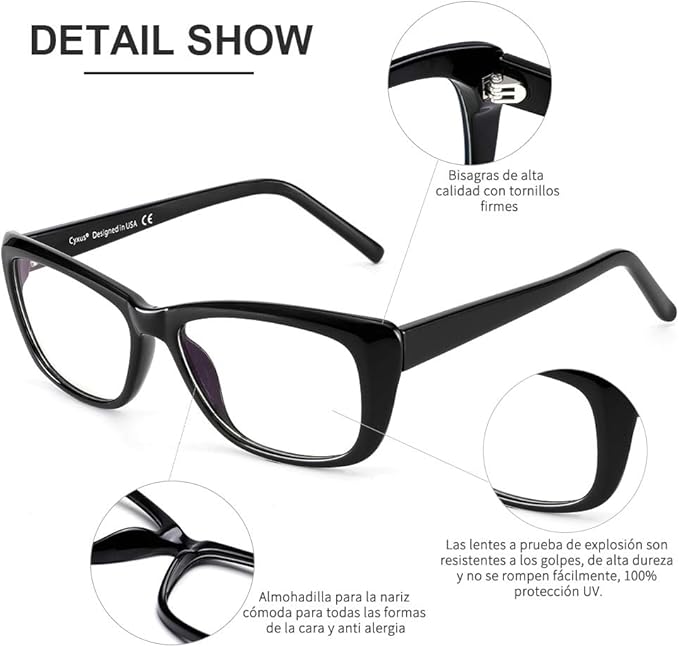Cyxus Semi Rim Blue Light Glasses for Men Women TR90 Metal Frame UV Blocking Computer Glasses Clear Lens Square Eyewear