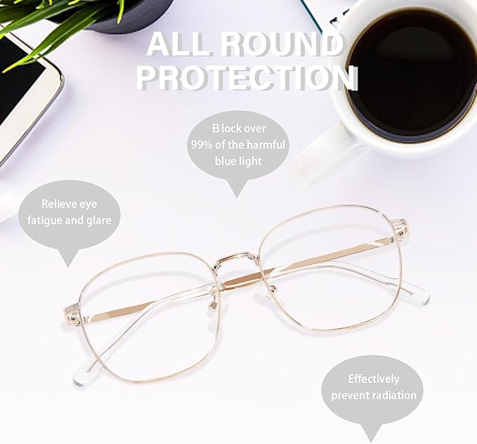 OPTOFENDY Metal Blue Light Blocking Glasses for Women Men, Fashion Square Computer Eyeglasses