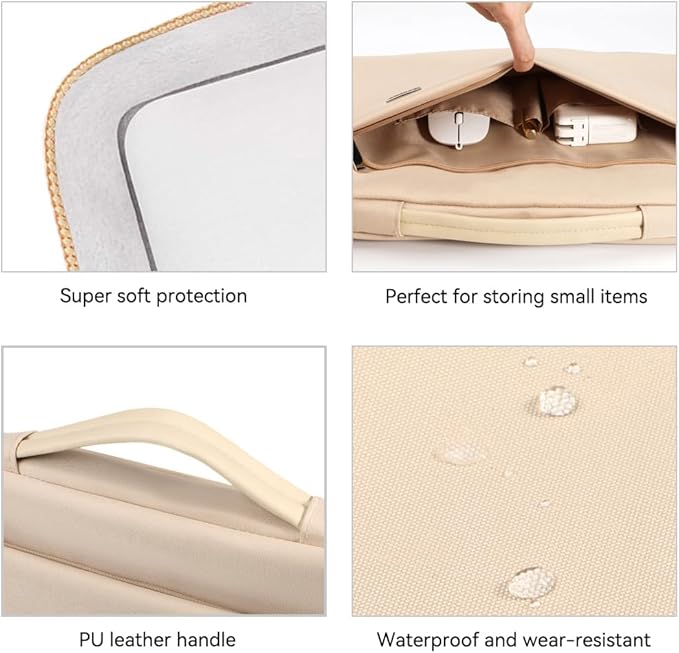 LANDICI 360°Laptop Sleeve Case 15.6 16 Inch Compatible with MacBook Pro 16 M1/M2/M3/M4 2019-2025, 15.6-16” Hp Dell Lenovo Acer Asus, Waterproof Computer Bag Cover with Handle, Apricot