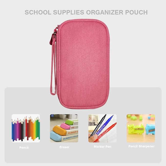 Electronics Organizer Bag Pouch Cable Charger Organizer Travel Shockproof Cord Carrying Case for Earphone Powerbank USB Hard Drive SD Card (Pink)