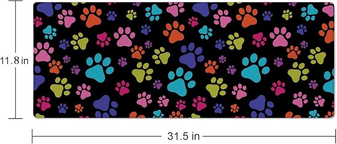 XL Gaming Desk Mat - Extended Big Cute Dog Paws Mouse Pad - Waterproof, Non-Slip Base, Stitched Edges - 31.5x11.8 in