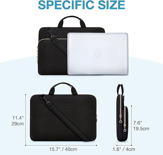 BAGSMART 15.6 Inch Laptop Sleeve Case Compatible with MacBook Pro 16 Inch,15.6 Inch HP,Dell,Acer Aspire,Asus Notebook, Protective Laptop Bag for Women with Shoulder Strap,Pocket,Handle, Black
