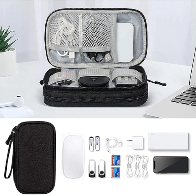 Yiasangly Electronic Organizer Bag, Waterproof Portable Travel Cable Storage Bag, Multifunctional Cord Storage Case for USB Drive, Dard Drive, Power Bank, Charger, Mouse, USB Cable, Headphones - Black
