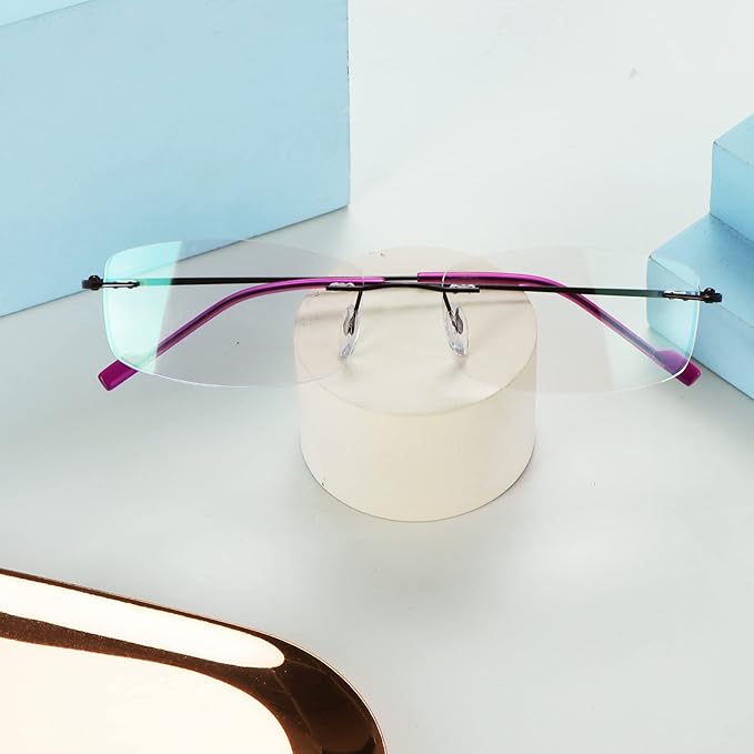 LifeArt Blue Light Blocking Computer Reading Glasses,Men's and Women's Rimless Frame (Purple, +1.00 Magnification)