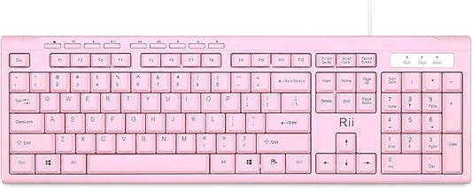Rii RK907 Ultra-Slim Compact USB Wired Keyboard for Mac and PC,Windows 10/8 / 7 / Vista/XP(Pink)