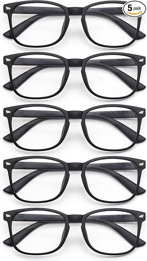 Blue Light Glasses for Woman Men | 99% Blue Light Blocking Glasses for Computer Gaming TV Phone Screen Square Frame | Anti Eyestrain & UV Glare Protection - 5 Pair