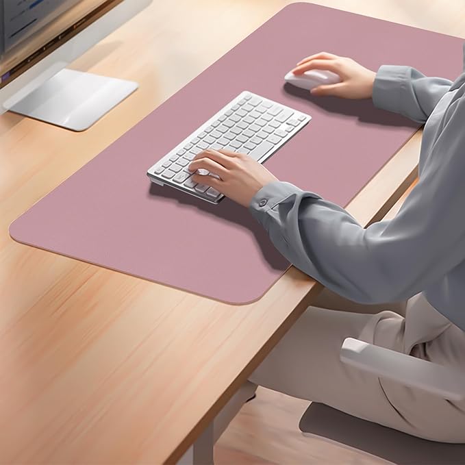 Non-Slip Desk Pad Mat, Leather Desk Mat for Desktop, Large Mouse Pad, Waterproof Computer Mouse Mat Desktop Protector for Office/Home (Purple Pink, 35.4" x 17")