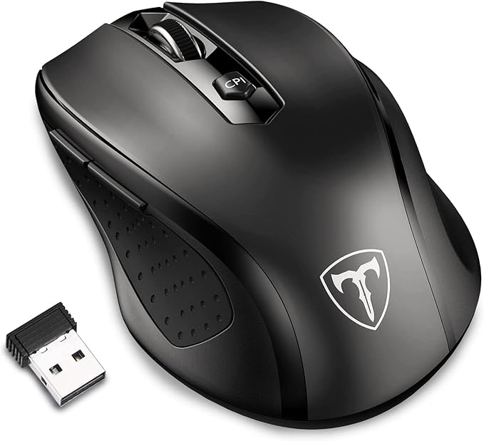 2.4G Wireless Mouse Portable Mobile Optical Mouse with USB Receiver, 5 Adjustable DPI Levels, 6 Buttons for Notebook, PC, Laptop, Computer, MacBook - Black - New (Single)