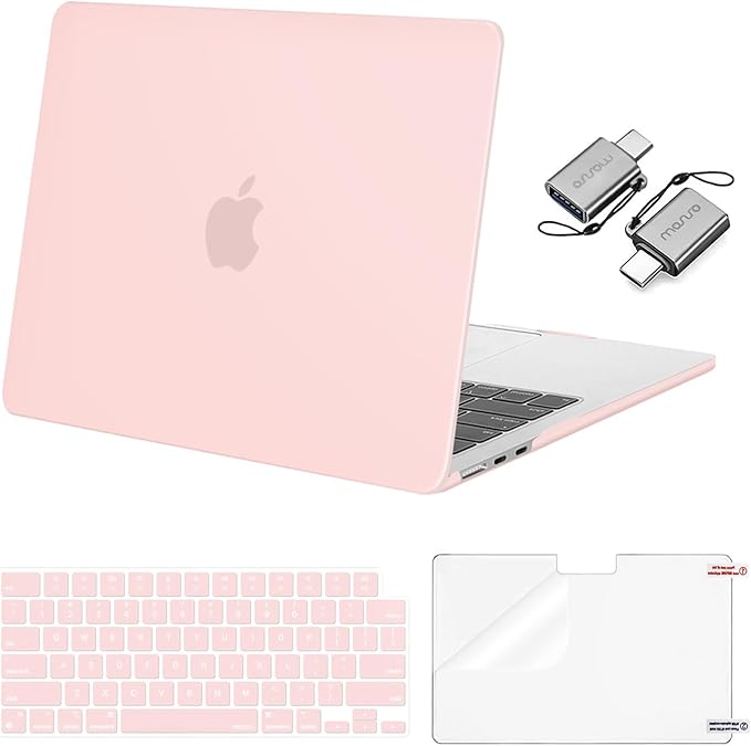 MOSISO Compatible with MacBook Air 13 inch Case M5 2026 M4 2025 M3 M2 2024-2022 A3449 A3240 A3113 A2681, Hard Shell&Keyboard Cover&Screen Film&Type C for MacBook Air 13.6 inch Case, Chalk Pink