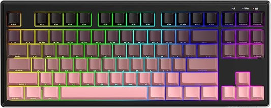 M87V2 Wireless Keyboard, Low Profile Quiet Typing Membrane Gaming Keyboard with 80% TKL Layout Side Printed Keys, RGB Backlit, USB C Rechargeable,87 Keys PBT Keycap for Windows PC,Mac,Linux-Blackberry