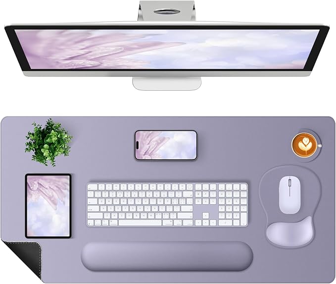 4-in-1 Large Gaming Mouse Pad, Keyboard Wrist Rest Pad & Wrist Support Mousepad Set, Extended Desk Pad Waterproof Desk Mat Protector for Home Office Decor Study Game 35.4×15.7 Inches I Noble Purple