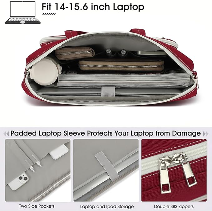 15-15.6 inch Laptop Shoulder Bag, for MacBook Pro 16, Hp Lenovo Dell 14 inch Waterproof Messenger Bag Case Sleeve (Wine red)