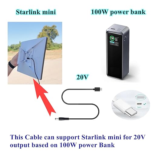 Starlink mini USB C Power Cord, Starlink mini Accessories USB C Input to DC 20V Output Power Cable with 10 Connector Converter Tips, Work with 65W+ PD Power Bank (3.3FT)