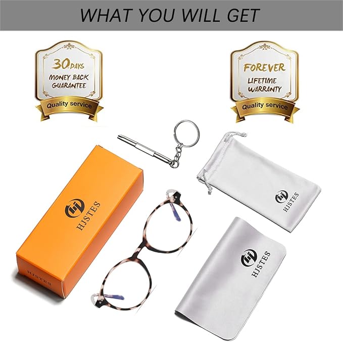 HJSTES Vintage Blue Light Glasses for Women Men Round Bluelight Blocking Glasses Thick TR90 Frame Eyeglasses