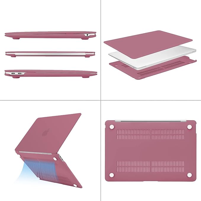 MOSISO Compatible with MacBook Air 13 inch Case M1 Chip 2021-2018 Release A2337 A2179 A1932, Plastic Hard Shell&Keyboard Cover&Screen Film&Storage Bag for MacBook Air 13.3 inch Case, Tea Petal Pink