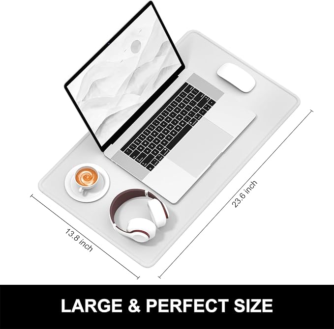 Hsurbtra Desk Pad, 23.6" x 13.8" Premium-Textured Desk Mat, Stitched Edge Anti-Slip Waterproof Rubber Mouse Pad, M Extended Computer Mat for Office Gaming Laptop Keyboard Space Gray
