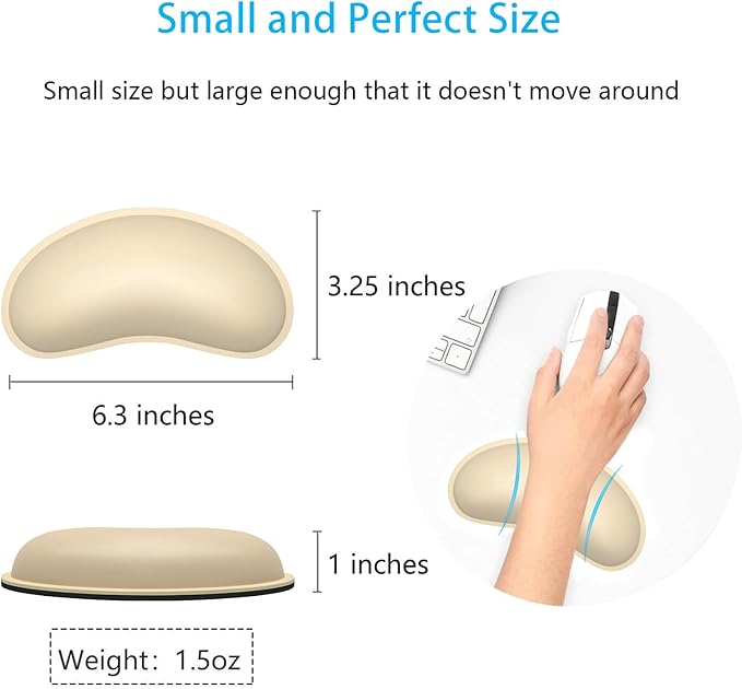 Dapesuom Mouse Wrist Rest, Ergonomic Memory Foam Mouse Wrist for Computer Desk Mats Support, PU Leather Hand Rest Pad Cushion for Gaming, Laptop, Men, Women, Pain Relief & Easy Typing, Colonial White