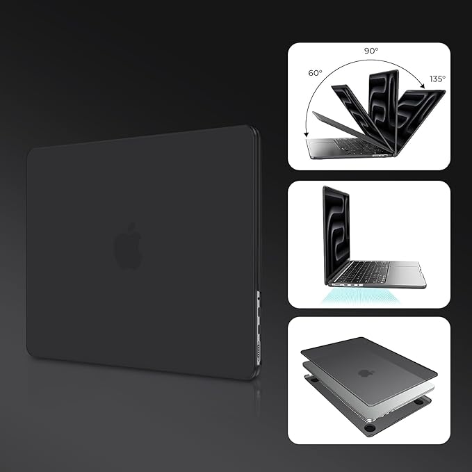 EooCoo Case Compatible with MacBook Pro 14 inch M5 2026-2021 M4 M3 M2 M1 Pro/Max Chip, Matte Grip, Bump-Resistant, Hard Shell Cases with Keyboard Cover, Screen Protector - Space Black