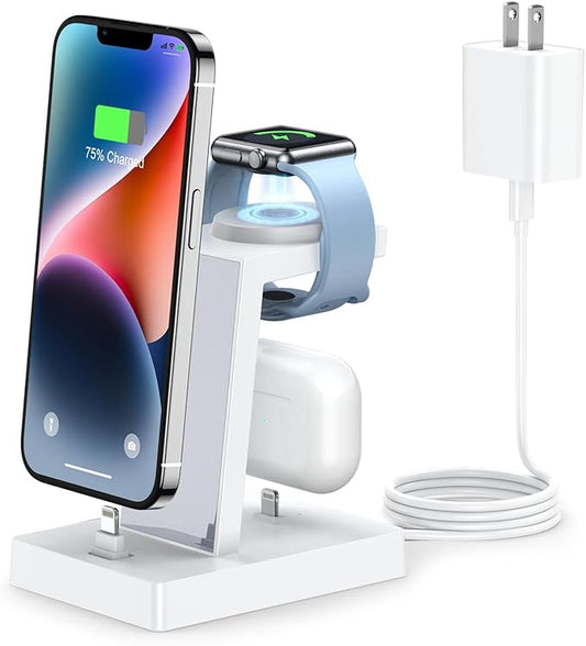30W Fast Charging Station for Multiple Devices -ADADPU 3 in 1 Charger Stand for iPhone 14/13/12/11 Pro Max XS XR 8 Plus(Not for 17/16/15) Charging Dock for AirPods Apple Watch Series 8/7/6/5/4/3/2/SE