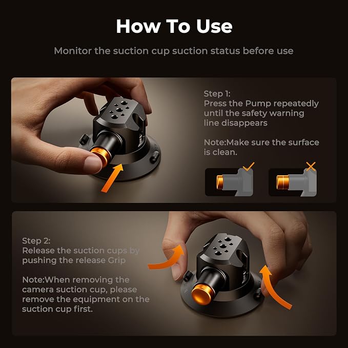 K&F CONCEPT Triple Suction Cup Car Mount for Camera, Heavy Duty 3-in-1 Kit with 15° Curved Surface Adjustment, Extension Pole & Phone Holder, Compatible with Insta360 X5/X4 GoPro DJI Action 5/4/3/2 - Image 7