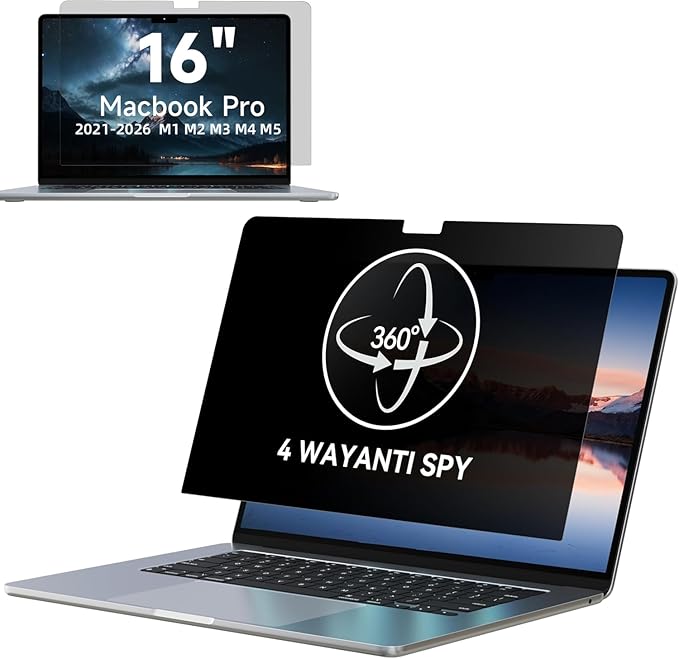 IPROKKO 360° Privacy Screen MacBook Pro 16 inch (2021, 2022, 2023, 2024, 2025,2026, M1, M2, M3, M4,M5,Pro, Max), Matte Anti Glare Blue Light 16.2in Mac Scratch Resistant Laptop Screen Protector Filter