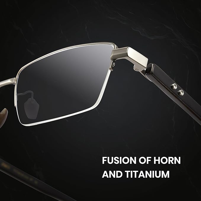 Cyxus 100% Really Buffalo Horn Glasses Pure Titanium for Men Rimless Square Glasses 8135 Space Silver