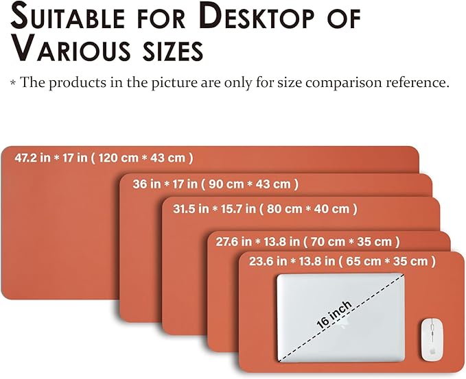 Large Desk Mat - 47.2"x 17" Non-Slip PU Desk Pad for Office and Home - Ideal for Large Mouse Pad and Desk Mats on Top of Desks(Orange)