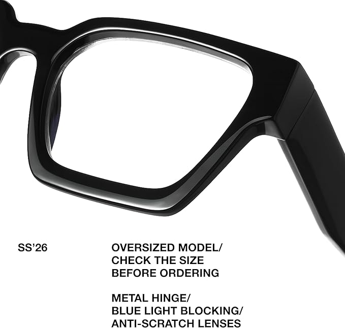 livho Oversized Eyewear Frame for Woman and Men - Rectangle Fashion Glasses for Computer, Chic Preppy Frame