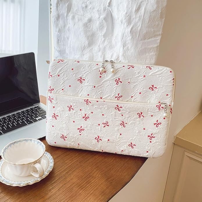 Coquette Laptop Sleeve, Slim 13-16 Inch Cute Laptop Case, Aesthetic Computer Bag with Bow-Dot Print for Mac