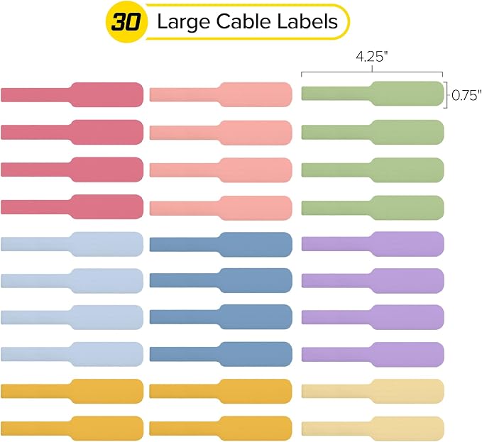 Wrap-It Storage Cable Labels - Large, Macaron (30-Pack) - Colorful Write-On Tags for Basement and Office Organizing - Image 4