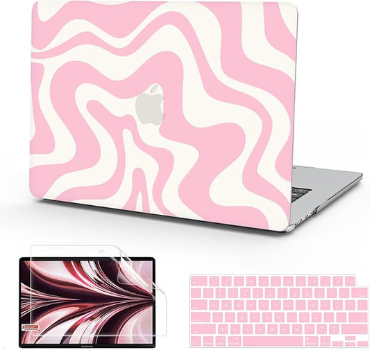 B BELK Compatible with MacBook Air 13 inch Case M5 2026 2025 2024-2022 M4 M3 M2 A3449 A3240 A3113 A2681, Plastic Hard Shell+Keyboard Cover+Screen Protector for MacBook Air 13.6 inch Case, Pink Wave