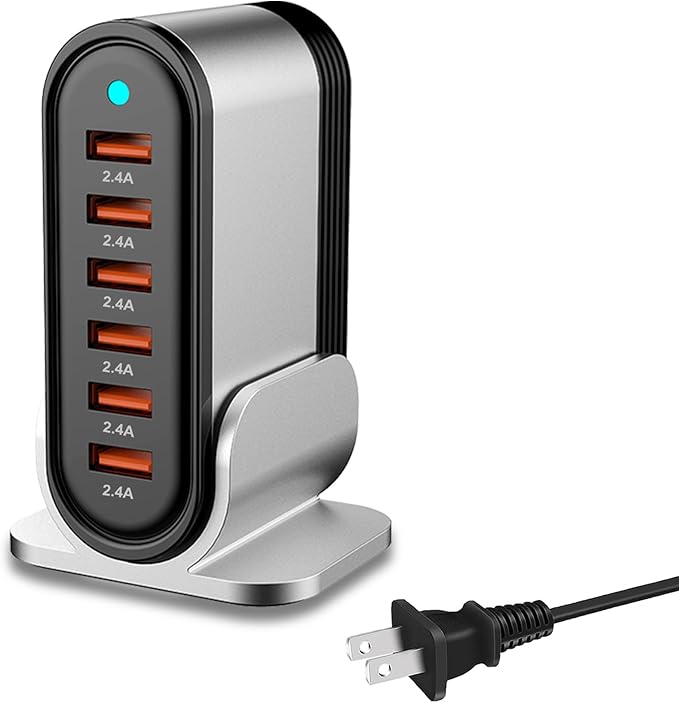 Type a Charger Fast Charging USB Charger Block Charging Station for Multiple Devices qc3.0 Phone Charging Station for iPhone 14/13/12/11 Pro Max,XR,XS,Air,Mini,Galaxy LG and More (Silver)