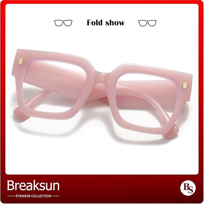 Breaksun Fashion Oversized Blue Light Blocking Glasses for Women Men Trendy Big Square Frame Computer Eyeglasses