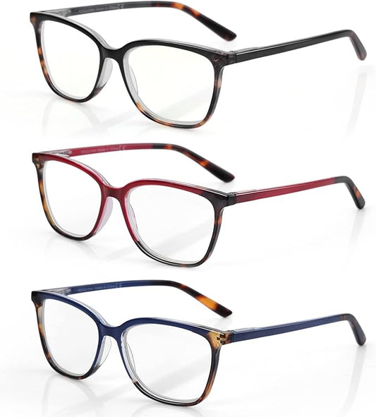 BLUEMOKY Blue Light Reading Glasses for Women 3 Pack Fashion Cat Eye Computer Glasses Bluelight Blocking Reader