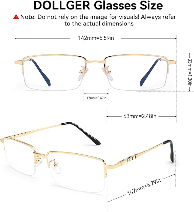 Dollger Rectangle Blue Light Glasses for Men Metal Anti Bluelight Blocking Glasses for Computer Fashion Eyeglasses Small Half