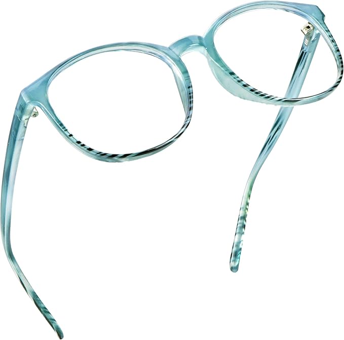 LifeArt Round Blue Light Blocking Glasses, Computer Glasses, Gaming Glasses, TV Glasses for Women Men (Striped Blue, 4.50 Magnification)