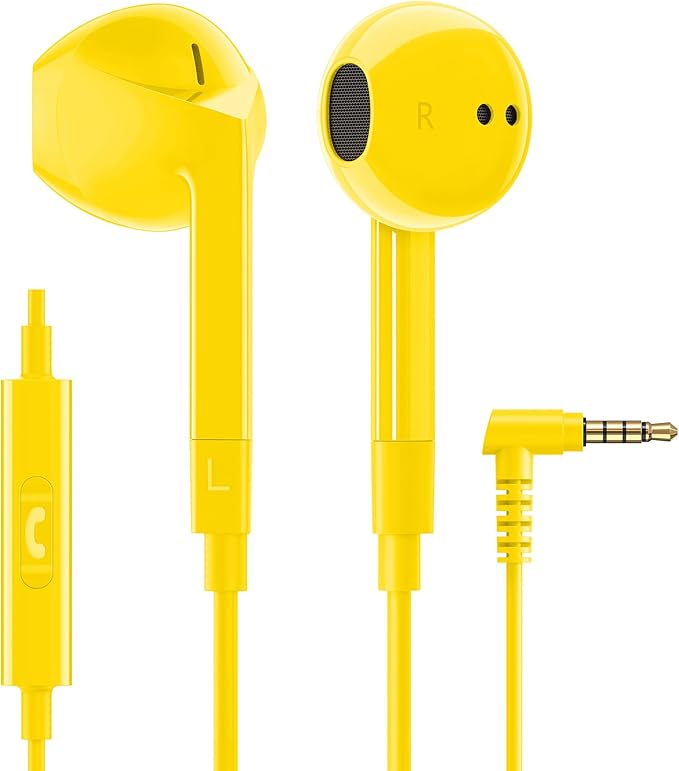 LUDOS FEROX Wired Earbuds in-Ear Headphones, 5 Year Warranty, Earphones with Microphone, Noise Isolation Corded for 3.5mm Jack Ear Buds for iPhone, Samsung, Laptop, Kids, School Students - Yellow