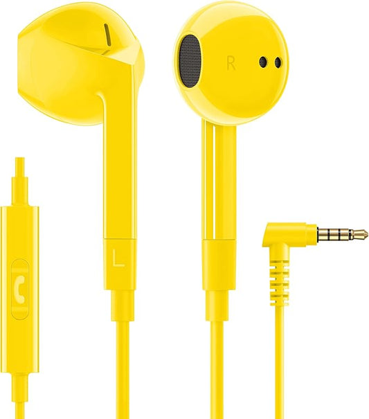 LUDOS FEROX Wired Earbuds in-Ear Headphones, 5 Year Warranty, Earphones with Microphone, Noise Isolation Corded for 3.5mm Jack Ear Buds for iPhone, Samsung, Laptop, Kids, School Students - Yellow