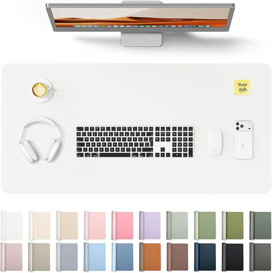 YSAGi Leather Desk Protector, Office Mat, Large Mouse Mat, Non-Slip PU Leather Blotter, Laptop Desk, Waterproof Writing Pad for Office and Home (White, 31.5" x 15.8")